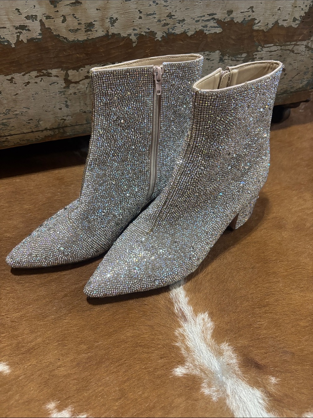 Betsey Johnson Silver Crystal Ankle Booties